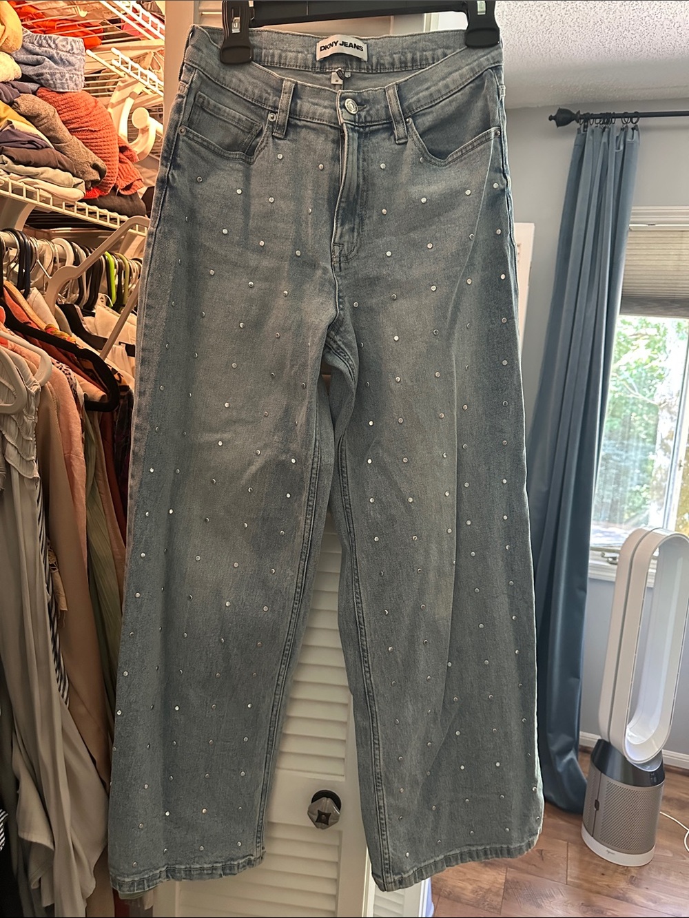 Dkny Light Blue Wide-Leg Jeans with Rhinestone Dots